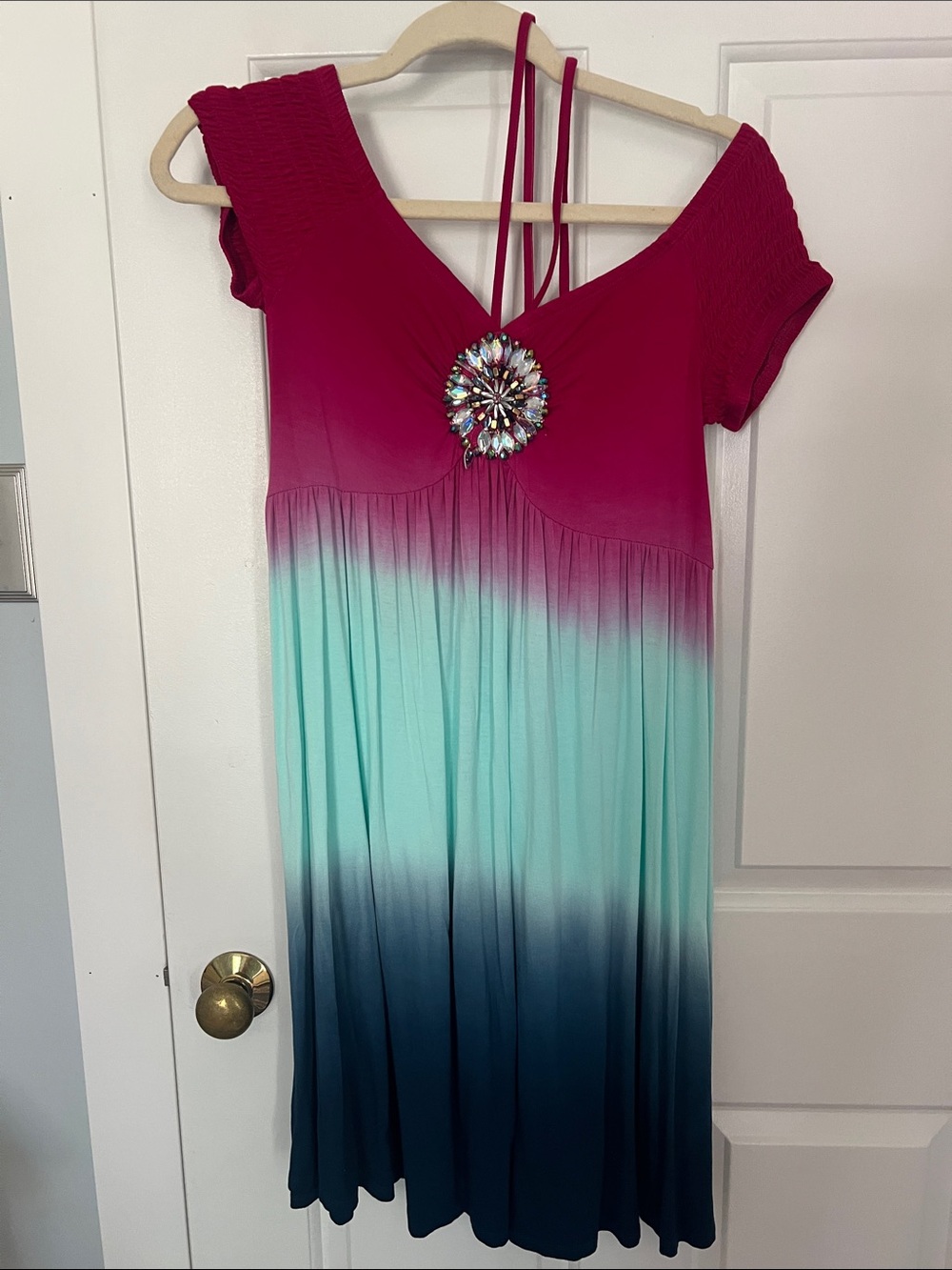 VENUS Fuchsia Strappy Dress with Jewel Detail